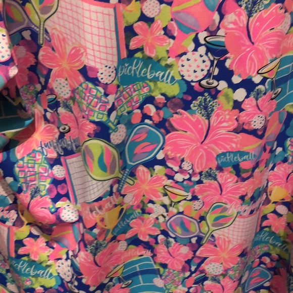 Lulu B. brightly colored pattern w Pickleball theme, rackets, martini glasses - Picture 6 of 8